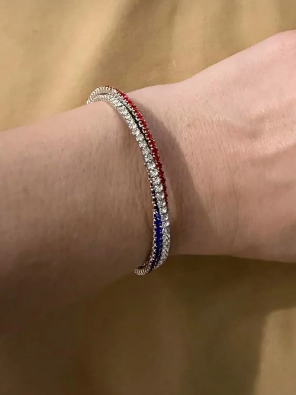 Anthropologie Red, White, and Blue Rhinestone Bangle Bracelet